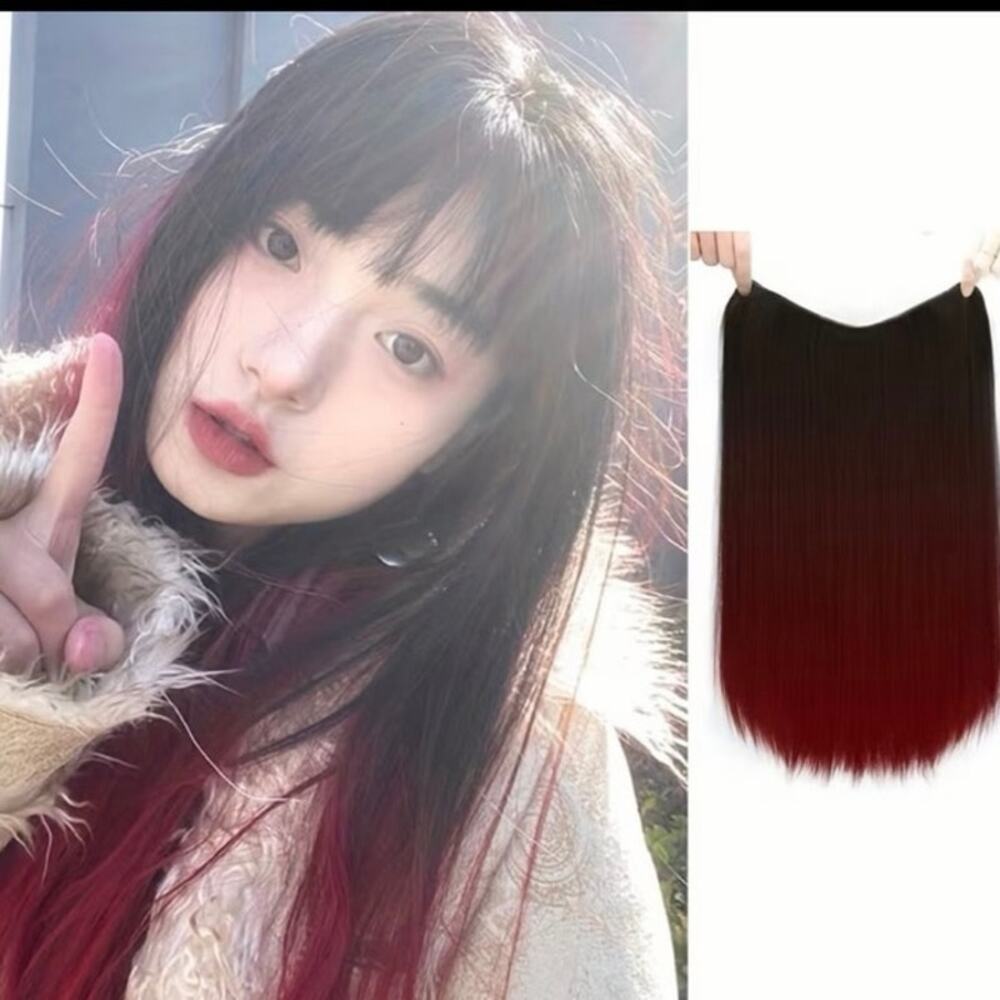 20” V-Shaped Ombre Synthetic Clip In Hair Extensions - red black ombre